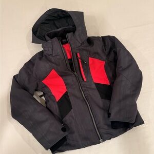 Obermeyer Ski Jacket with detachable hood- Dark grey black and red detail